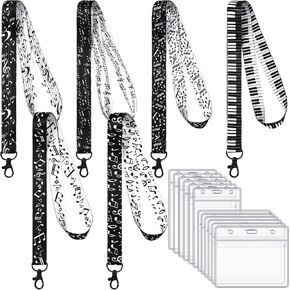 Fuutreo 18 Pcs Musical Notes Lanyard Keychain Set, 6 Music Lanyards for ID Badges Gift with 12 Card Sleeves, Badge Neck Lanyard ID Holder for Teacher Student Gifts
