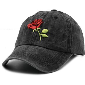 Women's Embroideried Floral Rose Baseball Caps Summer Adjustable Denim Dad Hat Black