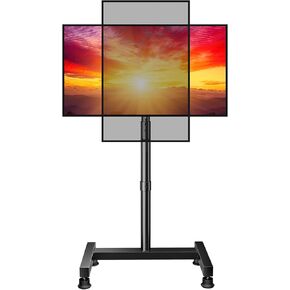 Perlegear Floor TV Stand for 26-55 inch TVs up to 55 lbs, Monitor Floor Stand with Portrait and Landscape Rotation, Tilt, 8 Height Settings, Leveling, TV Stand for Bedroom, Max VESA 300x300mm, PGFS12