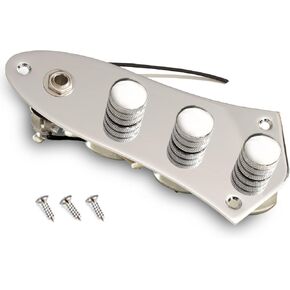 𝙋𝙧𝙚𝙬𝙞𝙧𝙚𝙙 𝘾𝙤𝙣𝙩𝙧𝙤𝙡 𝙋𝙡𝙖𝙩𝙚 for Jazz Bass Guitar, Loaded Guitar Control Board Wired with Alpha Potentiometers Full Contact Output Jack, As Luthier's Replacement Parts, Chrome-02