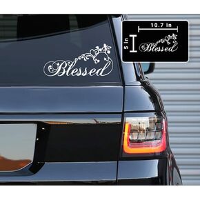 Blessed with Swirls Hearts Christian Vinyl Decals Stickers for cars, Van, Trucks, Laptop (White, 5" x 10.7")