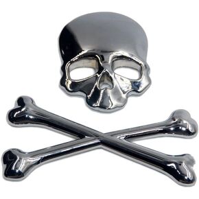 Skull Crossbone Car 3D Emblem Logo Metal Badge Sticker Decal Skeleton Emblem Badge (Silver)