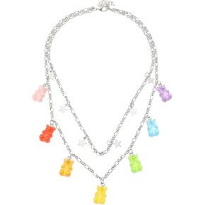 COLORFUL BLING Cute Small Bear Acrylic Chain Necklace Resin Candy Color Gummy Bear Simple Jewelry for Women