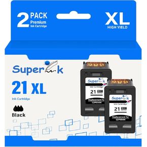 21XL Remanufactured High Yield Ink Cartridge Replacement for HP 21 XL 21 Compatible with DeskJet D1520 D2345 F4140 F4180 F380 D1320 D1330 Officejet 4315 J3600 J3680 Printer(2 Pack Black)