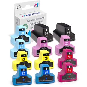 Remanufactured for hp 02 Ink Cartridges Replacement for HP 02 Printer Ink cartridges Work for HP PhotoSmart C6280 C7280 8250 D7460 C8180 C6250 Printer (2BK/2C/2M/2Y/2LC/2LM, 12-Pack)