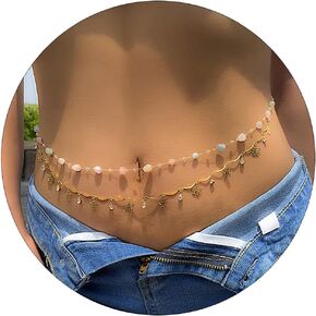 Waist Chains for Women Belly Chain Body Chain Dainty Boho Layered Waist Chain Adjustable14K Gold Plated Gift
