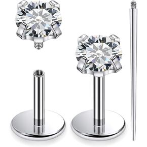 Ftovosyo 16g 18g 20g Nose Rings Studs Titanium Tragus Piercing Jewelry for Women Men Internally Threaded Screw CZ Crystals Stud Piercing Jewelry for Conch,Helix,Lip,Medusa,Labret