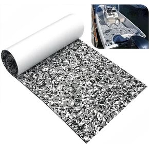 Boat Flooring Eva Foam Non-Slip Self-Adhesive Marine Flooring Sheet Boat Yacht Decking Faux Teak Flooring Mat For Motorboat Fishing Boat RV Floor Kayak Swimming 94"×23.6" (Black and White Camouflage)