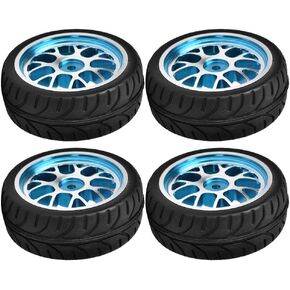 VBESTLIFE RC Wheel Tires Set, 4Pcs Aluminum Alloy Rim Wheels Rubber Tire Spare Replacement Parts for 1/10 RC Car (Blue)