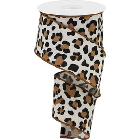 Craig Bachman Fuzzy Leopard Print Wired Edge Ribbon, 10 Yards (Natural, Black, Brown, 1.5 Inch) Floral Arrangement Crafting Gift Wrapping Holiday Wreath Bow Ribbon