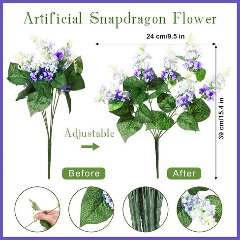 Crowye 12 Bundle Artificial Fake Snapdragon Flowers Silk Plastic Plant Arrangement for Home Indoor Outdoor Garden Wedding Table Vase Decorations for Garden Decoration, 15.4 Inch(Lilac) in Saudi Arabia