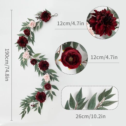 6FT Artificial Flowers Spring Garland, Wedding Table Garland, Centerpieces for Wedding Table Decor, Wedding Ceremony Backdrop Arch Flowers Table Centerpieces Decor, Rose Flower Vines(Champagne) in Saudi Arabia