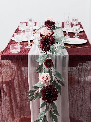 6FT Artificial Flowers Spring Garland, Wedding Table Garland, Centerpieces for Wedding Table Decor, Wedding Ceremony Backdrop Arch Flowers Table Centerpieces Decor, Rose Flower Vines(Champagne) in Saudi Arabia