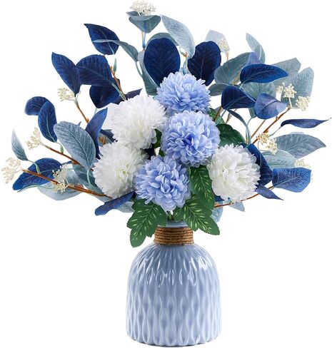 Artificial Flowers with vases, Fake Hydrangea with Eucalyptus Bouquet Combination, Living Room Family Banquet Party Wedding Decoration… in Saudi Arabia