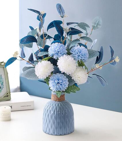 Artificial Flowers with vases, Fake Hydrangea with Eucalyptus Bouquet Combination, Living Room Family Banquet Party Wedding Decoration… in Saudi Arabia