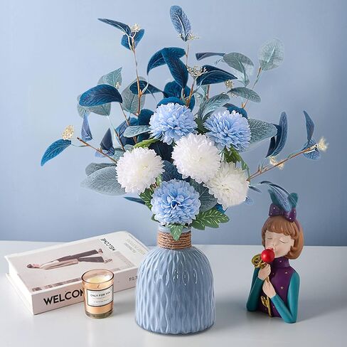 Artificial Flowers with vases, Fake Hydrangea with Eucalyptus Bouquet Combination, Living Room Family Banquet Party Wedding Decoration… in Saudi Arabia