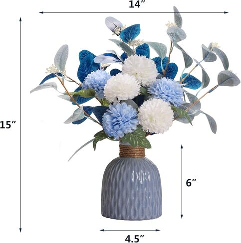 Artificial Flowers with vases, Fake Hydrangea with Eucalyptus Bouquet Combination, Living Room Family Banquet Party Wedding Decoration… in Saudi Arabia