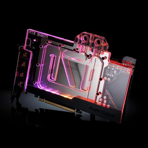 Phanteks (PH-GB3090TIGB_BK01_BP) Glacier G3090Ti GIGABYTE لـ GIGABYTE AORUS Xtreme/Gaming RTX 3090 Ti، كتلة نحاسية مطلية بالنيكل، أكريليك، لوحة غطاء من الألومنيوم، رقمي RGB، أسود in Kuwait