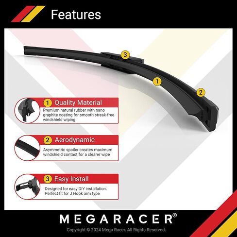 شفرة ممسحة ميجا ريسر 26 بوصة + 17 بوصة، شفرات ممسحة الزجاج الأمامي البديلة للسيارات لسيارتي، مساحات الزجاج الأمامي لجانب السائق والراكب، جودة OEM لجميع المواسم، شفرات ممسحة السيارة المثبتة يدويًا 2 حزمة in Kuwait