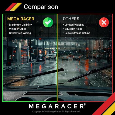 شفرة ممسحة ميجا ريسر 26 بوصة + 17 بوصة، شفرات ممسحة الزجاج الأمامي البديلة للسيارات لسيارتي، مساحات الزجاج الأمامي لجانب السائق والراكب، جودة OEM لجميع المواسم، شفرات ممسحة السيارة المثبتة يدويًا 2 حزمة in Kuwait