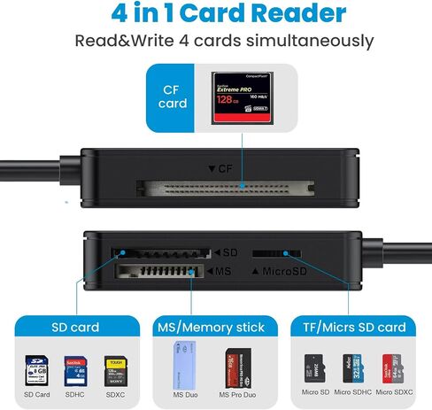 قارئ بطاقات SD، موصل مزدوج 4 في 1 (USB A وUSB C) USB C إلى قارئ بطاقات ذاكرة Micro SD محول OTG - يدعم SD/SDHC/SDXC/MS Duo/Micro SDXC/MS/MS Pro Duo/CF، متوافق مع ويندوز، نظام التشغيل in Kuwait