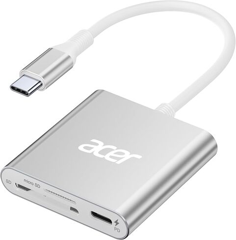 Acer UHS-II USB C SD Card Reader with 100W PD Port, 3-in-1 Type-C SD 4.0 Memory Card Reader Adapter for MicroSD SDXC SDHC MMC RS-MMC UHS-II & UHS-I Cards for iPhone 15, Macbook, Tablet, Camera(Silver) in Saudi Arabia