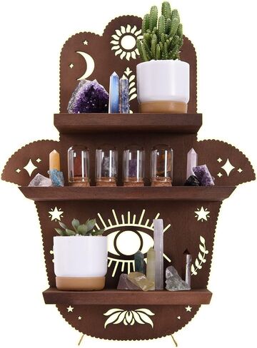Hamsa Wall Decor - Easy to Install Crystal Display - Mano de Fatima para La Casa - Essential Oil Shelf - Display Cabinets for Collectibles - Trinket Shelf for Hamsa (16.5 x 12.5 in) in Saudi Arabia