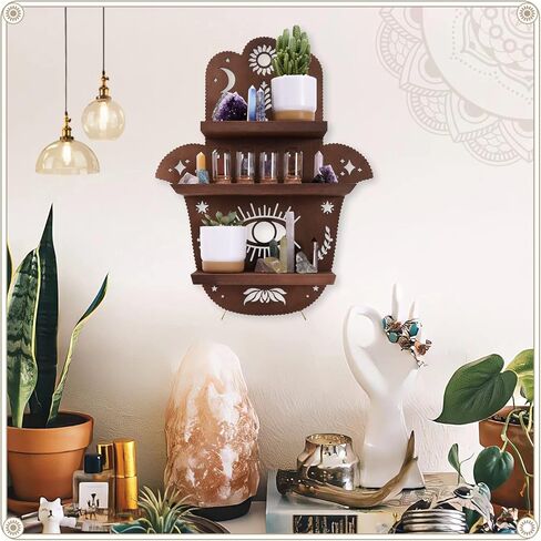 Hamsa Wall Decor - Easy to Install Crystal Display - Mano de Fatima para La Casa - Essential Oil Shelf - Display Cabinets for Collectibles - Trinket Shelf for Hamsa (16.5 x 12.5 in) in Saudi Arabia