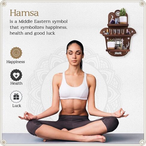 Hamsa Wall Decor - Easy to Install Crystal Display - Mano de Fatima para La Casa - Essential Oil Shelf - Display Cabinets for Collectibles - Trinket Shelf for Hamsa (16.5 x 12.5 in) in Saudi Arabia