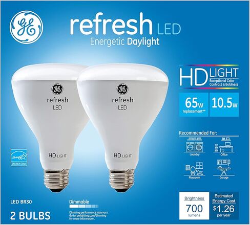 GE Refresh LED Indoor Floodlight Bulbs, HD Light, 10.5 Watt (65 Watt Equivalent) Daylight, Medium Base, Dimmable (2 Pack) in Saudi Arabia