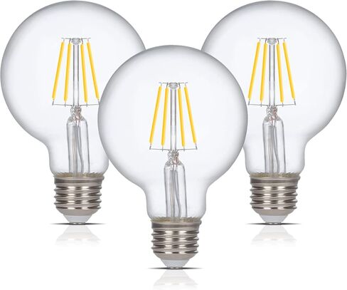 Simba Lighting LED Edison Vintage Vanity Globe Filament G25 (G80) 6W Dimmable 60W Equivalent (3 Pack) 120V Light Bulb for Bathroom Makeup Mirror, Medium E26 Base, CE, RoHS Compliant, Warm White 2700K in Saudi Arabia