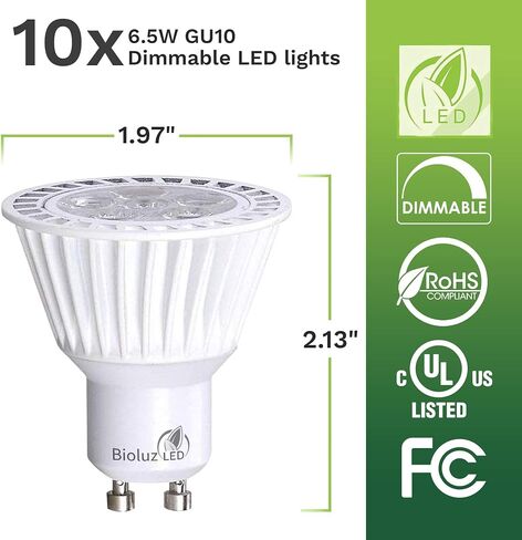 Bioluz LED 10 عبوات من مصابيح LED التجارية GU10 قابلة للتعتيم 3000K 50W استبدال الهالوجين 120 فولت مدرج في قائمة UL (عبوة من 10 قطع) in Kuwait