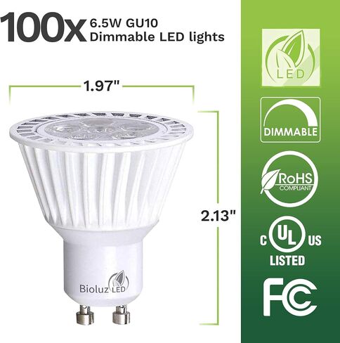 Bioluz LED 10 عبوات من مصابيح LED التجارية GU10 قابلة للتعتيم 3000K 50W استبدال الهالوجين 120 فولت مدرج في قائمة UL (عبوة من 10 قطع) in Kuwait