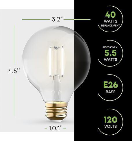 KOR 4 Pack 4.5W (40W Equivalent) Clear G25 Globe Led Light Bulbs 2700K Warm White Dimmable Filament G25 Vintage LED Globe E26 Base Dimmable Globe for Bathroom Vanity Bedroom Pendant in Saudi Arabia