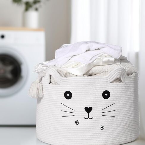 Zopeal 3 Pcs Cat Basket Storage Woven Basket Organizer with Ears Decorative Set of 3 Size Pet Toy Cute Basket Cotton Rope Basket for Gift Toy Bin Nursery Room Assorted Size for Organizing in Saudi Arabia