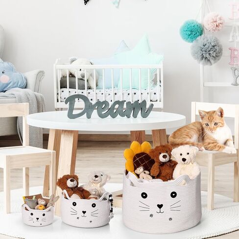 Zopeal 3 Pcs Cat Basket Storage Woven Basket Organizer with Ears Decorative Set of 3 Size Pet Toy Cute Basket Cotton Rope Basket for Gift Toy Bin Nursery Room Assorted Size for Organizing in Saudi Arabia