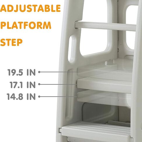 SDADI Kids Durable Plastic Step Stool with 3 Adjustable Heights, 150 Pound Capacity, Built-in Storage Bin, and Non-Skid Rubber Feet, Dark Gray in Saudi Arabia