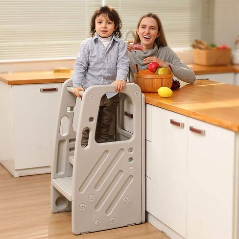 SDADI Kids Durable Plastic Step Stool with 3 Adjustable Heights, 150 Pound Capacity, Built-in Storage Bin, and Non-Skid Rubber Feet, Dark Gray in Saudi Arabia