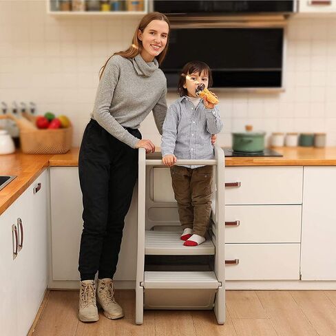 SDADI Kids Durable Plastic Step Stool with 3 Adjustable Heights, 150 Pound Capacity, Built-in Storage Bin, and Non-Skid Rubber Feet, Dark Gray in Saudi Arabia