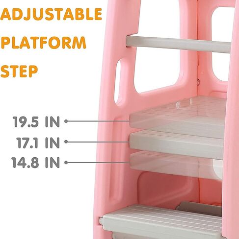 SDADI Kids Durable Plastic Step Stool with 3 Adjustable Heights, 150 Pound Capacity, Built-in Storage Bin, and Non-Skid Rubber Feet, Dark Gray in Kuwait
