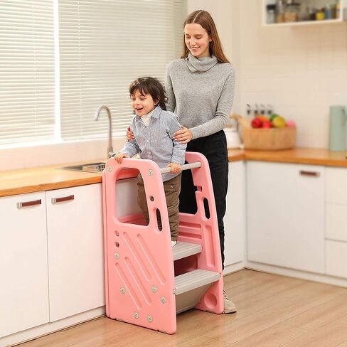 SDADI Kids Durable Plastic Step Stool with 3 Adjustable Heights, 150 Pound Capacity, Built-in Storage Bin, and Non-Skid Rubber Feet, Dark Gray in Kuwait