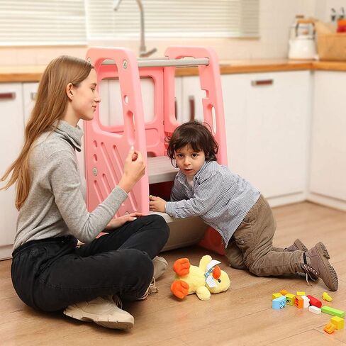 SDADI Kids Durable Plastic Step Stool with 3 Adjustable Heights, 150 Pound Capacity, Built-in Storage Bin, and Non-Skid Rubber Feet, Dark Gray in Kuwait