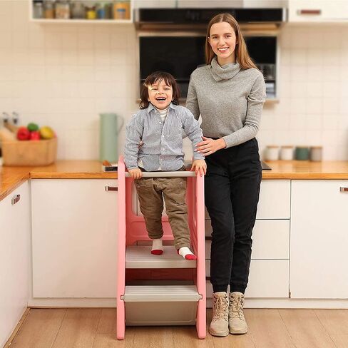 SDADI Kids Durable Plastic Step Stool with 3 Adjustable Heights, 150 Pound Capacity, Built-in Storage Bin, and Non-Skid Rubber Feet, Dark Gray in Kuwait