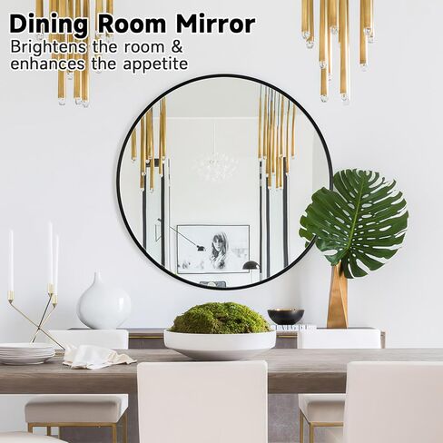 مرآة مستديرة مقاس 24 بوصة للجدار، مرآة دائرية للحمام باللون الأسود، مرايا تزيين بإطار معدني لديكور غرفة النوم، سهلة الإعداد للخدمة الشاقة in Kuwait