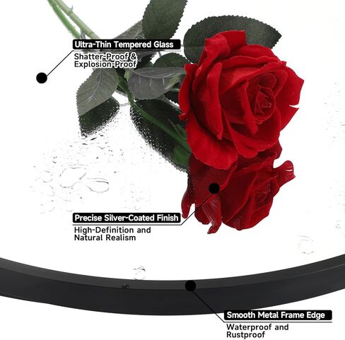 مرآة مستديرة مقاس 24 بوصة للجدار، مرآة دائرية للحمام باللون الأسود، مرايا تزيين بإطار معدني لديكور غرفة النوم، سهلة الإعداد للخدمة الشاقة in Kuwait