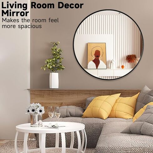 مرآة مستديرة مقاس 24 بوصة للجدار، مرآة دائرية للحمام باللون الأسود، مرايا تزيين بإطار معدني لديكور غرفة النوم، سهلة الإعداد للخدمة الشاقة in Kuwait