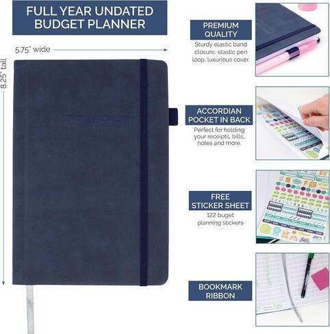 bloom daily planners Undated Monthly Budget Planner/Finances & Expense Organizer Book for Money Budgeting- Bills, Debt, & Income Tracker (5.8" x 8.3" A5 Size) - Navy Blue in Saudi Arabia