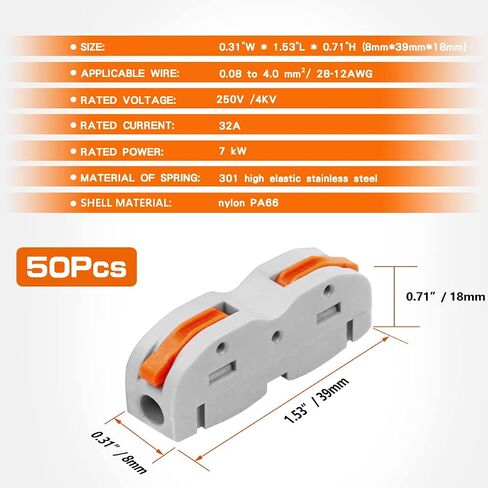 Lever Wire Connectors Compact Wire Conductor Connector SPL-1 Quick Terminal Blocks Assortment Connectors for 28-12 AWG Splicing Into 2/3/4 Way Cable Connectors Soft&Hard Wire Universal (SPL-1(50pcs)) in Saudi Arabia