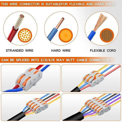 Lever Wire Connectors Compact Wire Conductor Connector SPL-1 Quick Terminal Blocks Assortment Connectors for 28-12 AWG Splicing Into 2/3/4 Way Cable Connectors Soft&Hard Wire Universal (SPL-1(50pcs)) in Saudi Arabia