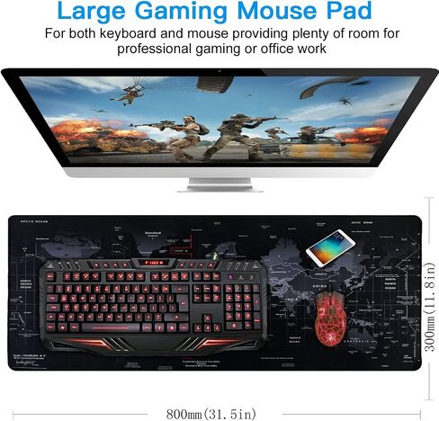 Gaming Mouse Pad, Large Mouse Pad Size 31.5x11.8 Thickness 0.1inches,Premium-Textured Non-Slip & Waterproof Computer Mousepad with Stitched Edges for Gaming, Office & Home-80x30 Map002 in Saudi Arabia